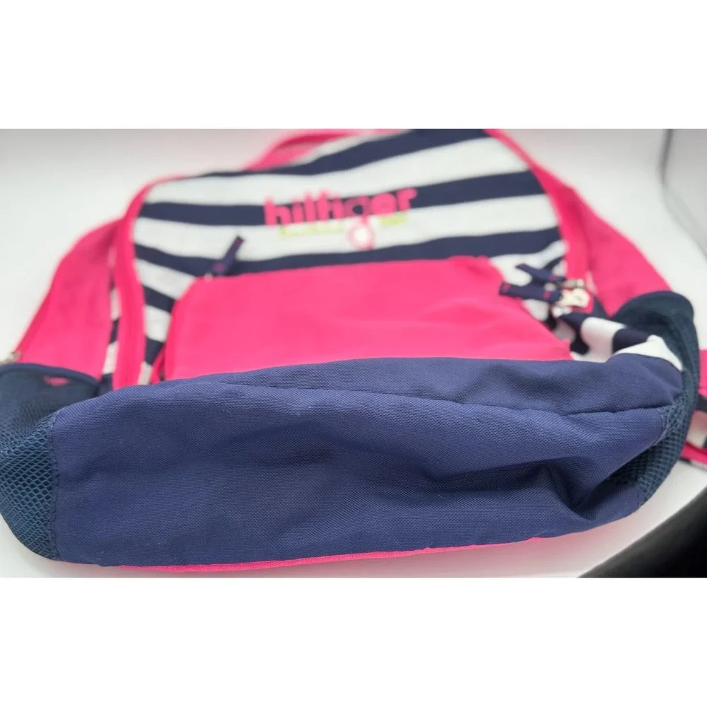 hilfiger Pink Blue White Backpack - 17 Inches - 3 Zipper Sections